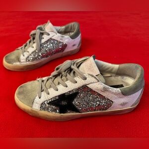 Golden goose superstar w/Silver Glitter Sneakers Women’s Size 38 /US 7.5